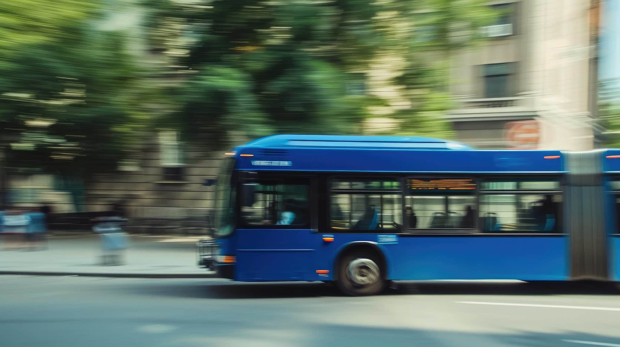 Capturing Urban Movement: Modern Blue Bus in European City